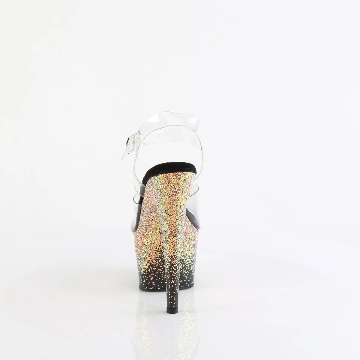 7 Inch Heel ADORE-708SS Clear Black Dusty Glitter