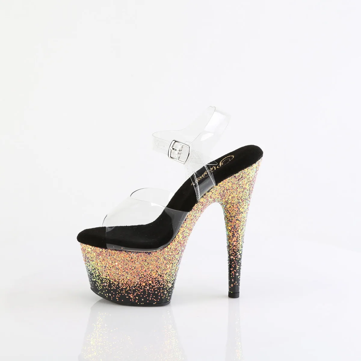 7 Inch Heel ADORE-708SS Clear Black Dusty Glitter