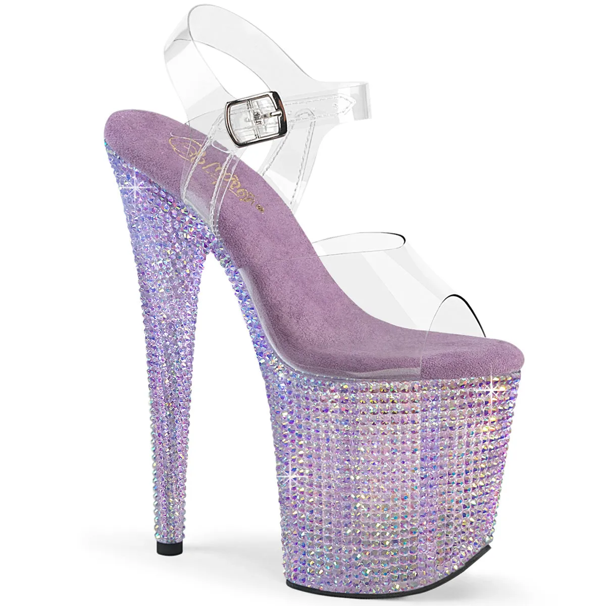 8 Inch Heel BEJEWELED-808RRS Clear Lavender Rhinestone