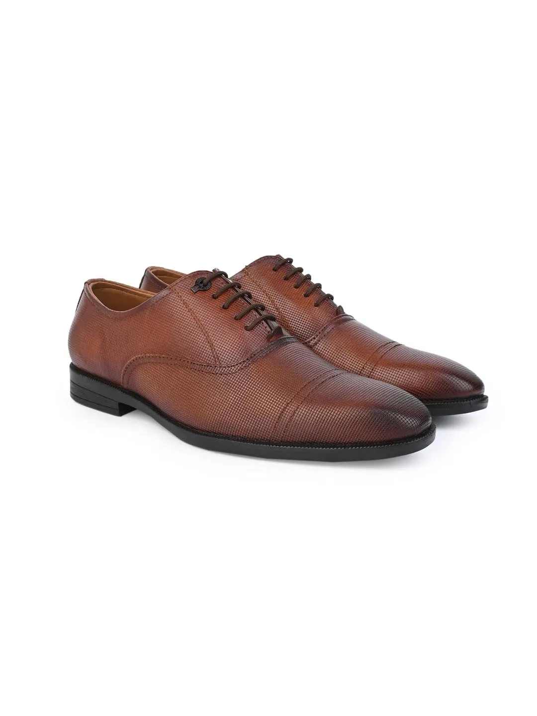 Alberto Torresi Genuine Leather Textured Tan Formal Laceup Shoes