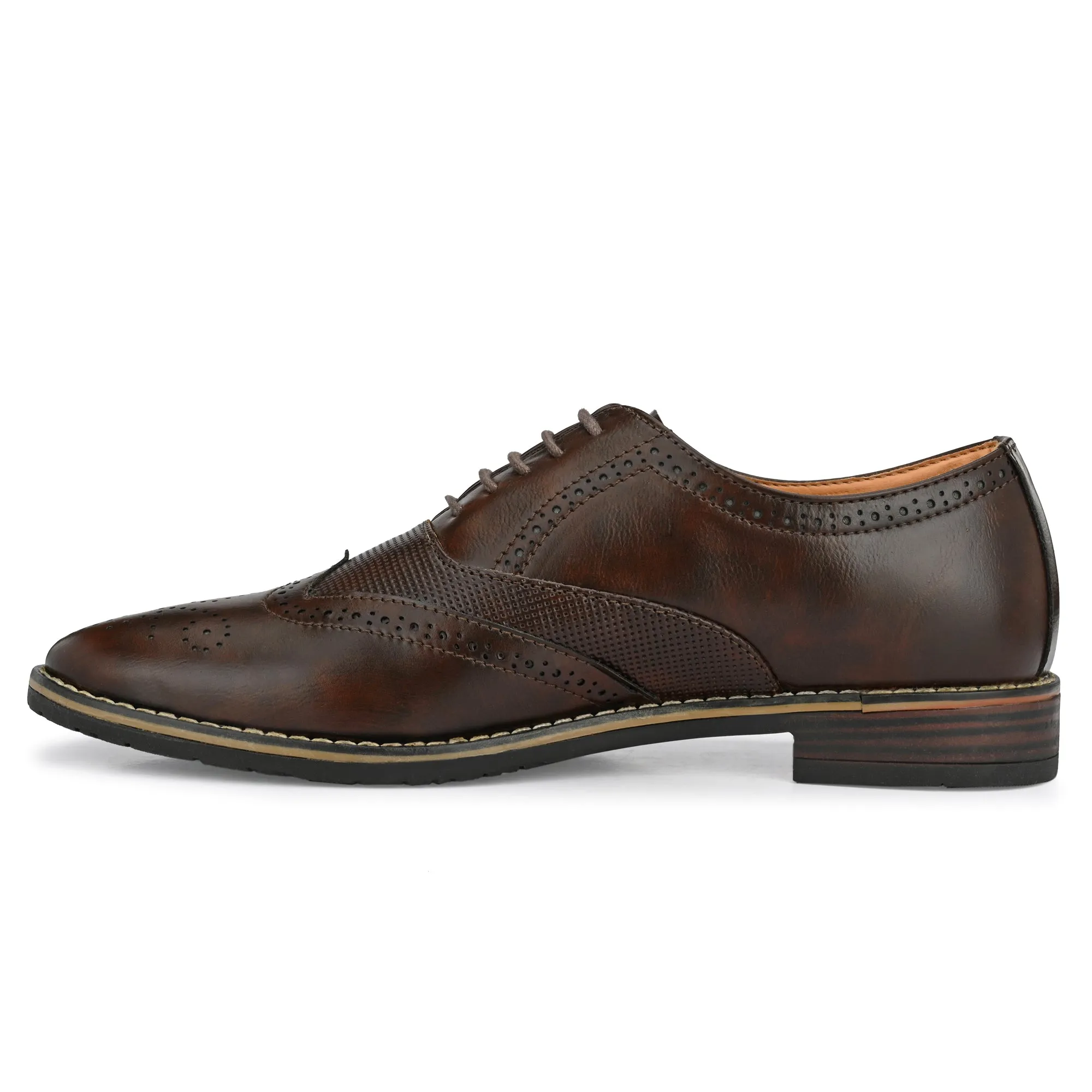 Attitudist Unisex Handcrafted Brown Formal Lace-up Derby Shoes Full Brouges With Wingtips