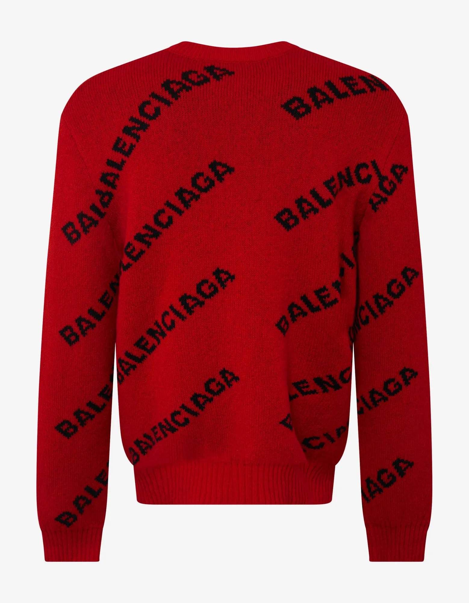 Balenciaga Red Logo Jacquard Crew Neck Sweater