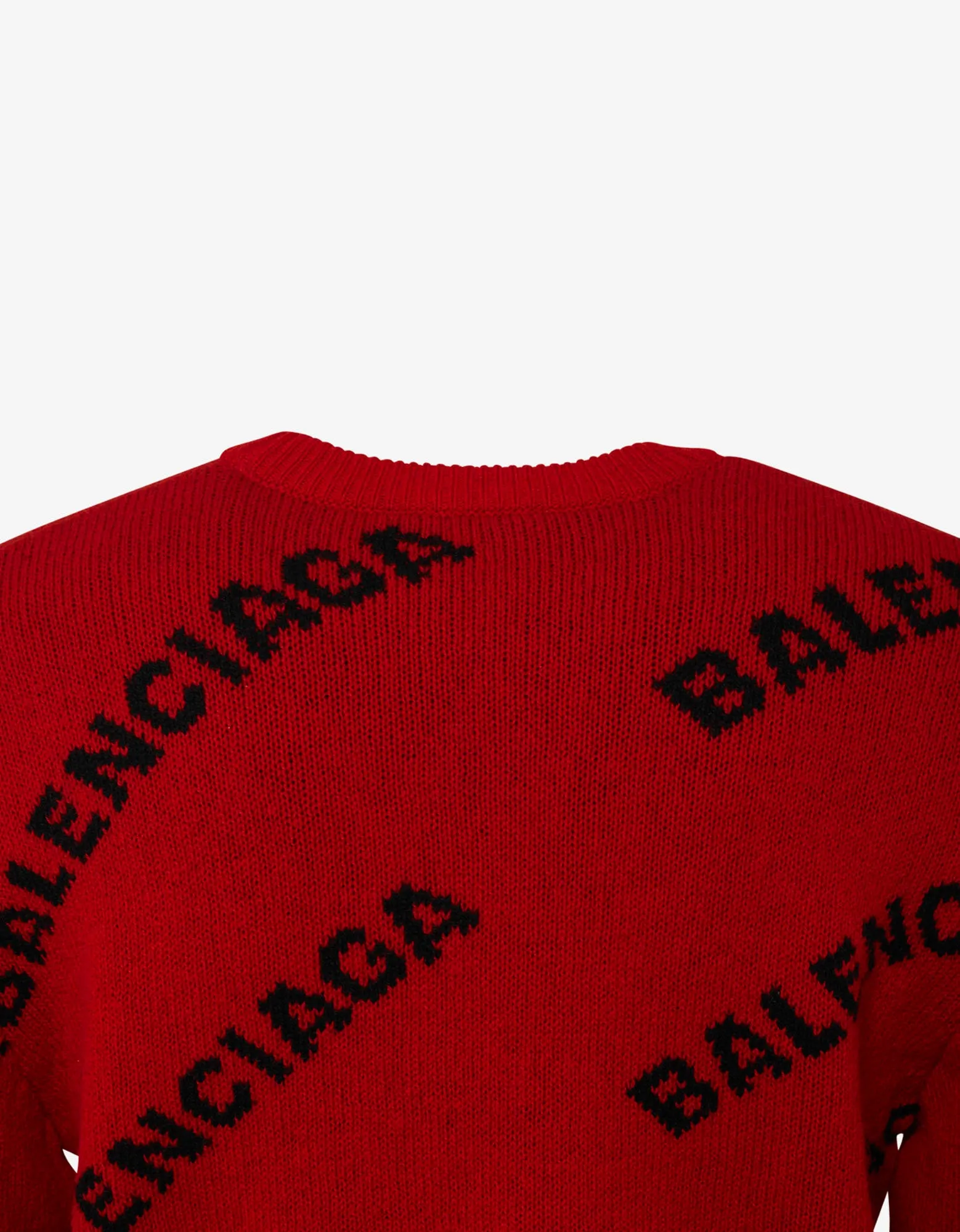 Balenciaga Red Logo Jacquard Crew Neck Sweater