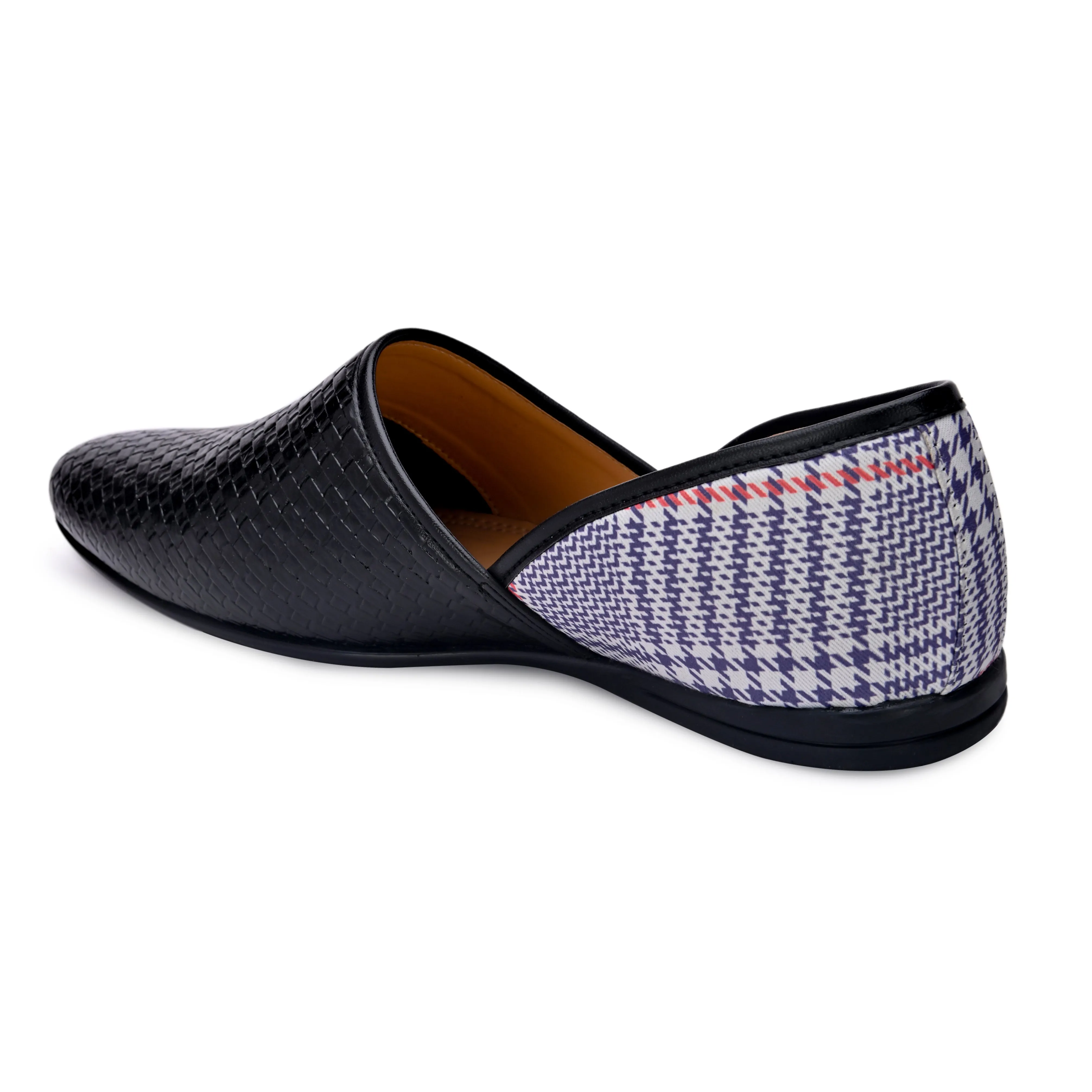 Basketweave Black Plaid Mojaris