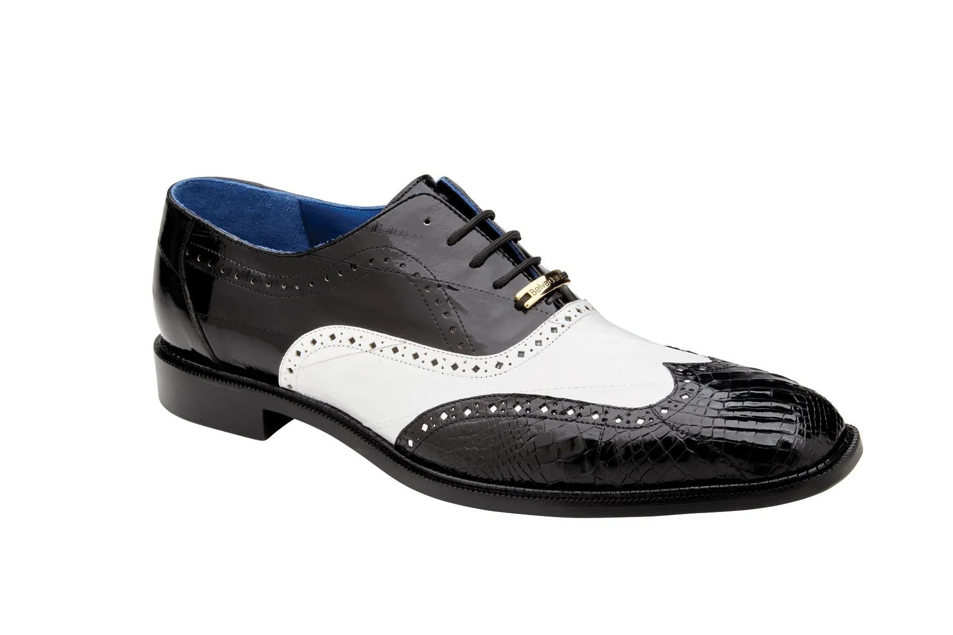 Belvedere - Varo, Genuine American Alligator and Eel Wing Tip Dress Shoe - Black/White - R49