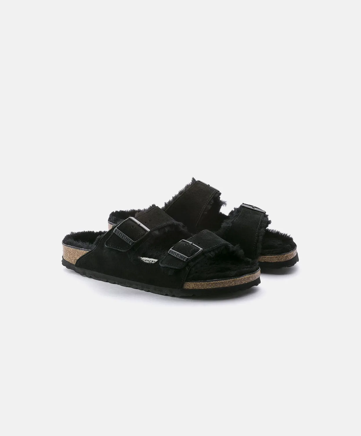 Birkenstock Arizona Suede Leather Shearling Black Sandals