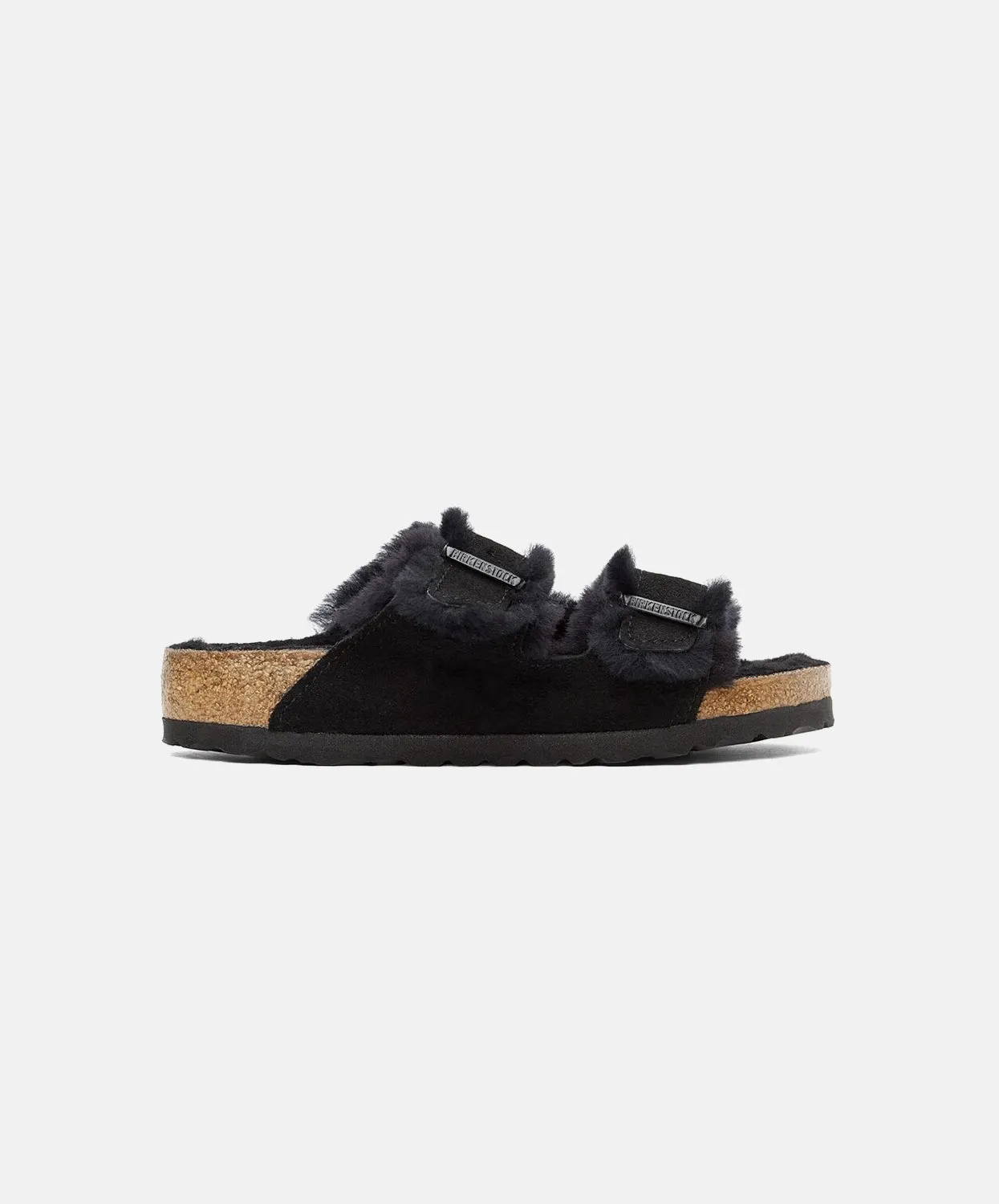 Birkenstock Arizona Suede Leather Shearling Black Sandals