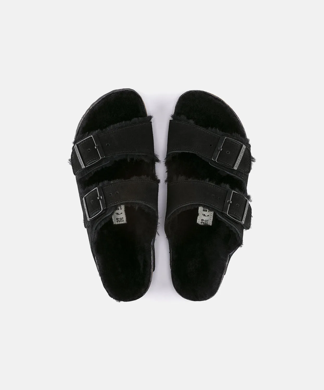 Birkenstock Arizona Suede Leather Shearling Black Sandals