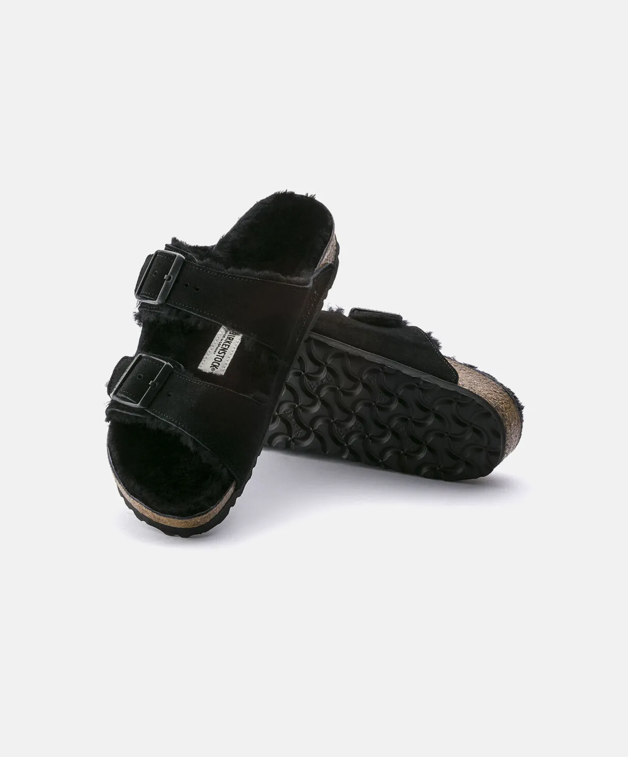 Birkenstock Arizona Suede Leather Shearling Black Sandals