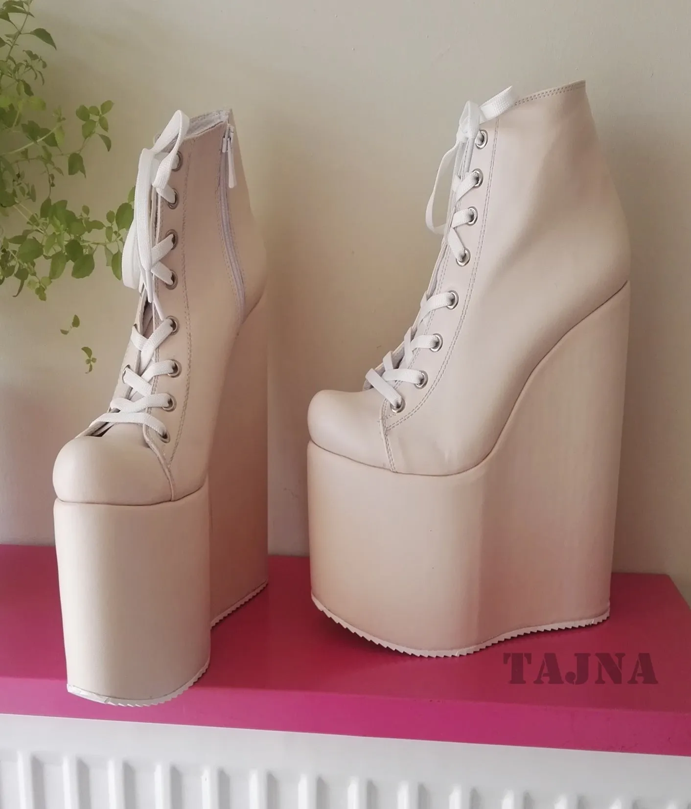 Cream Lace Up Platform Wedges 20 cm