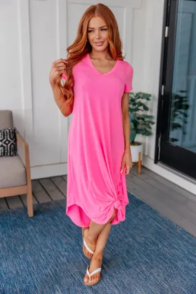 Dolman Sleeve Maxi Dress in Neon Pink