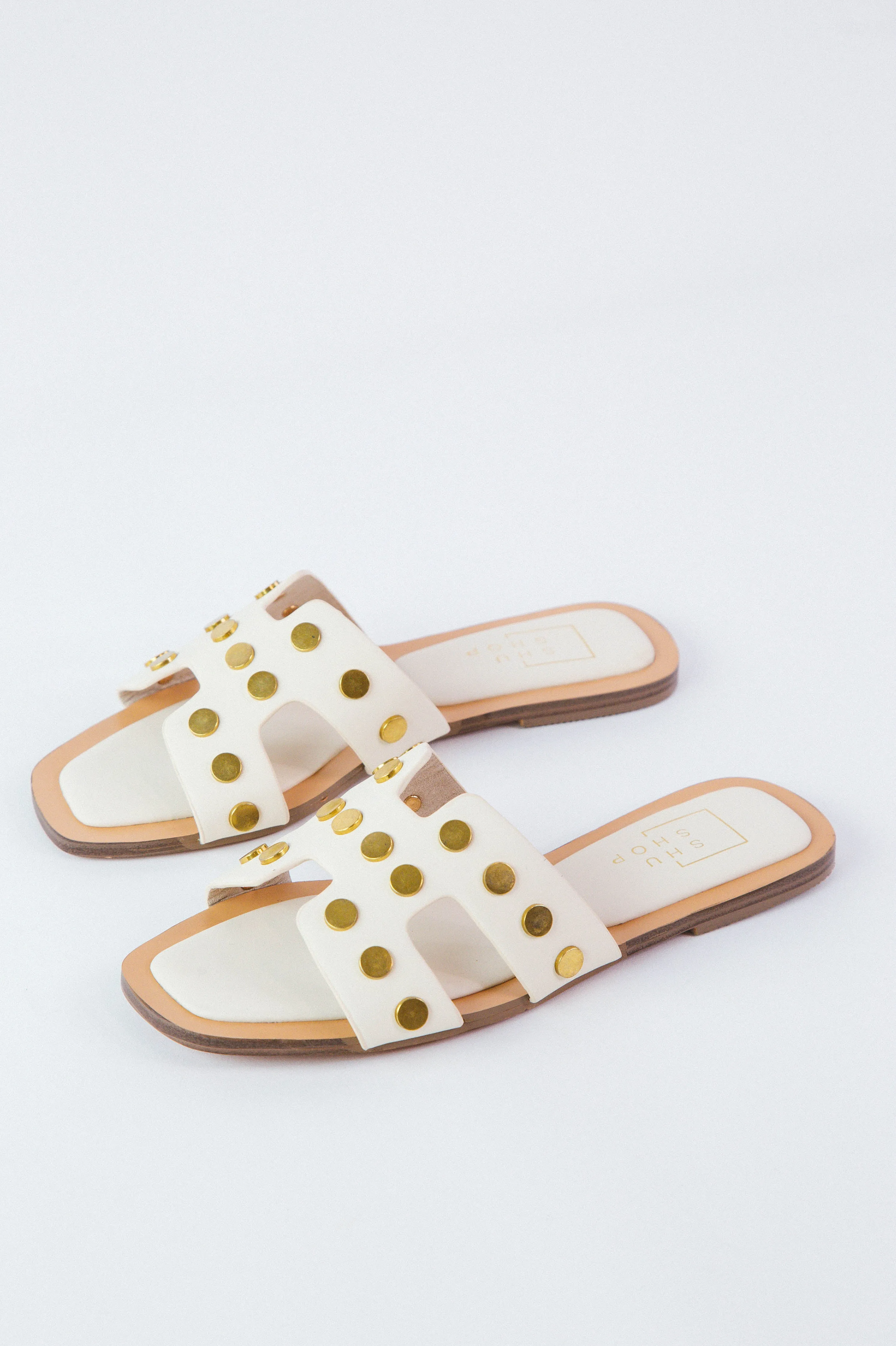 Donatella Studded Sandal, Bone | ShuShop