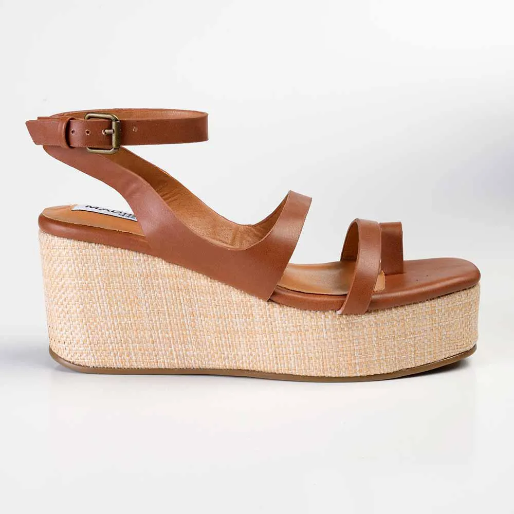 Madison Cara Strappy Wedge Sandal - Tan