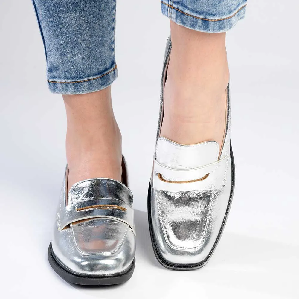 Elegant Silver Madison Pippa Loafers for Women - Stylish Slip-On Footwear