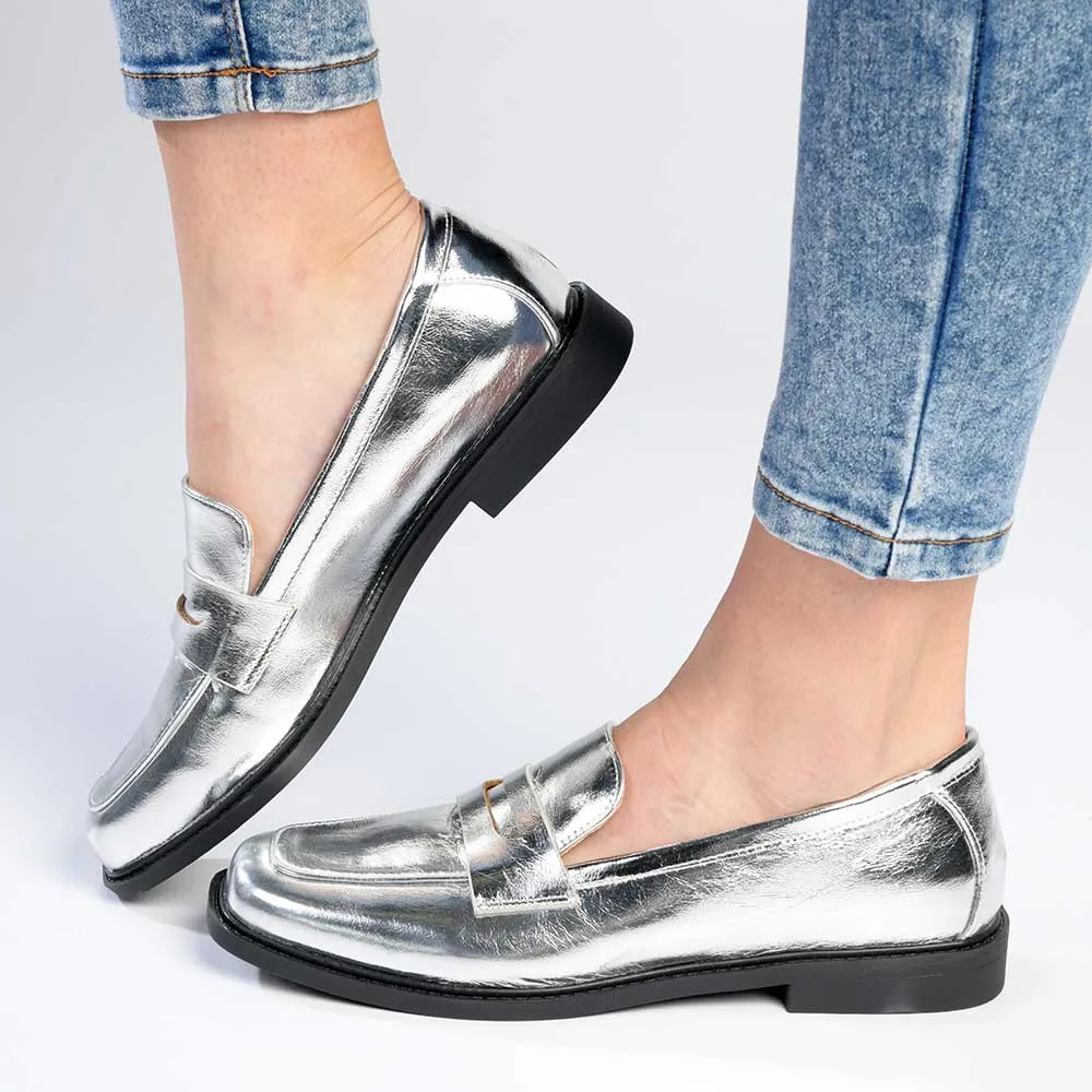 Elegant Silver Madison Pippa Loafers for Women - Stylish Slip-On Footwear