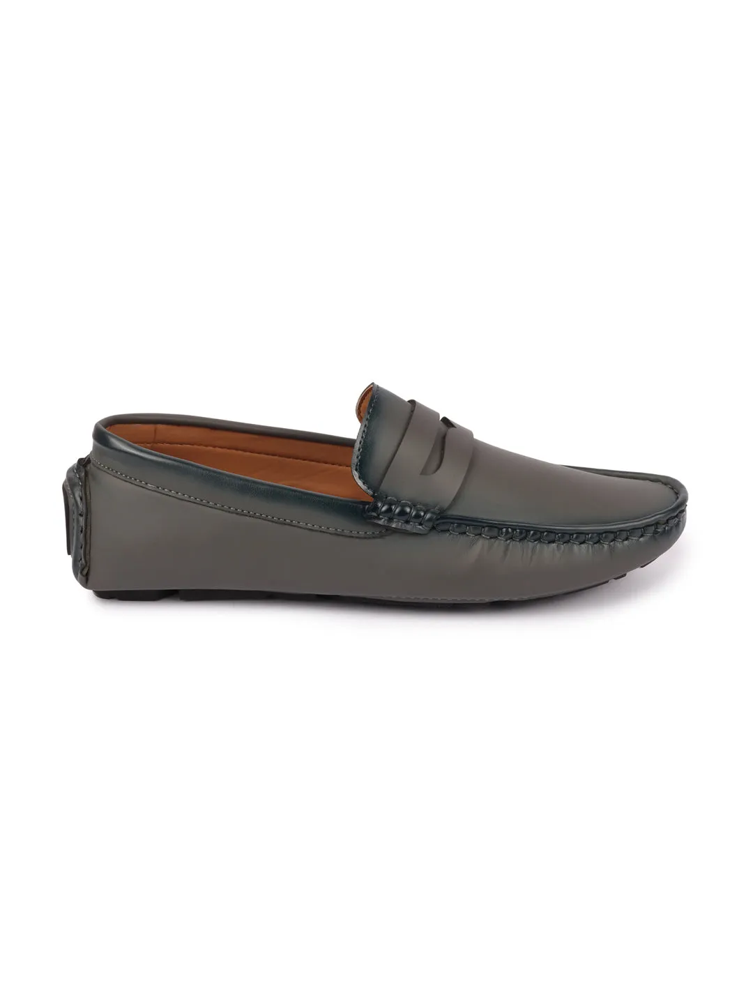 Men Grey Hand Stitched Comfort Loafer and Moccasin Shoes