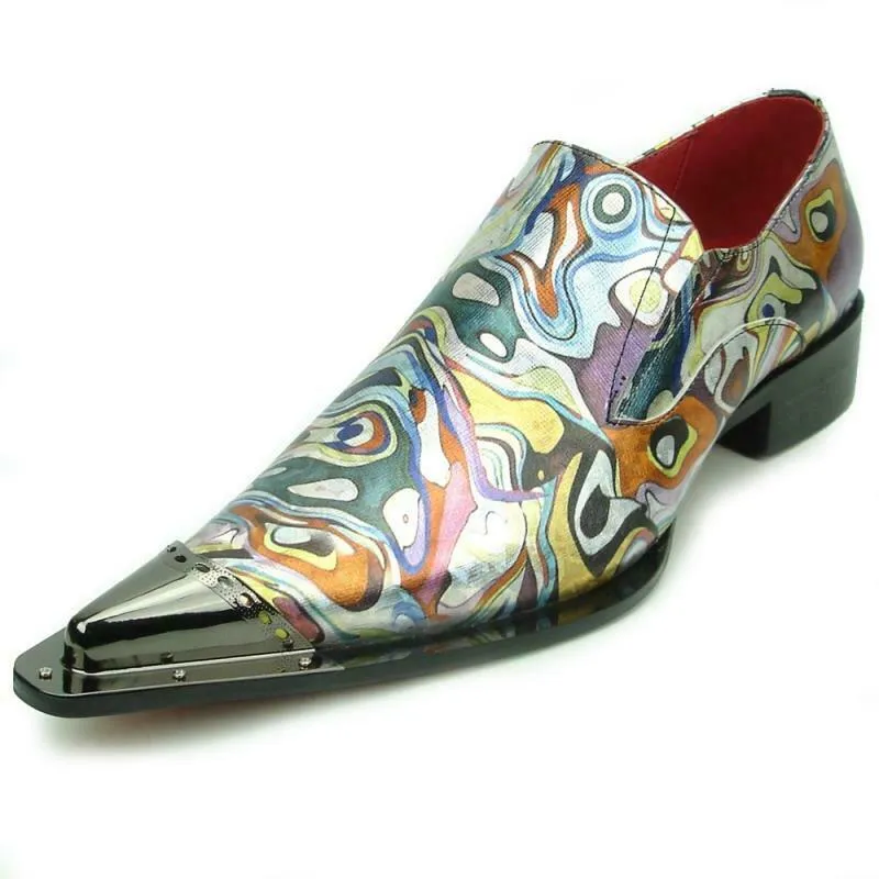 Men's Fiesso Leather Pointed Toe Multi Color Metal Tip Shoes FI 7467