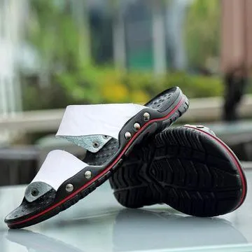 Men's Summer Flip Flops Rubber Slippers Comfortable Leather Sandals Outdoor Beach Slippers