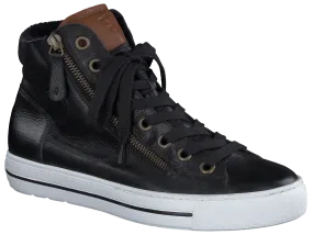 PAUL GREEN 4024 Black Leather High Top Trainer