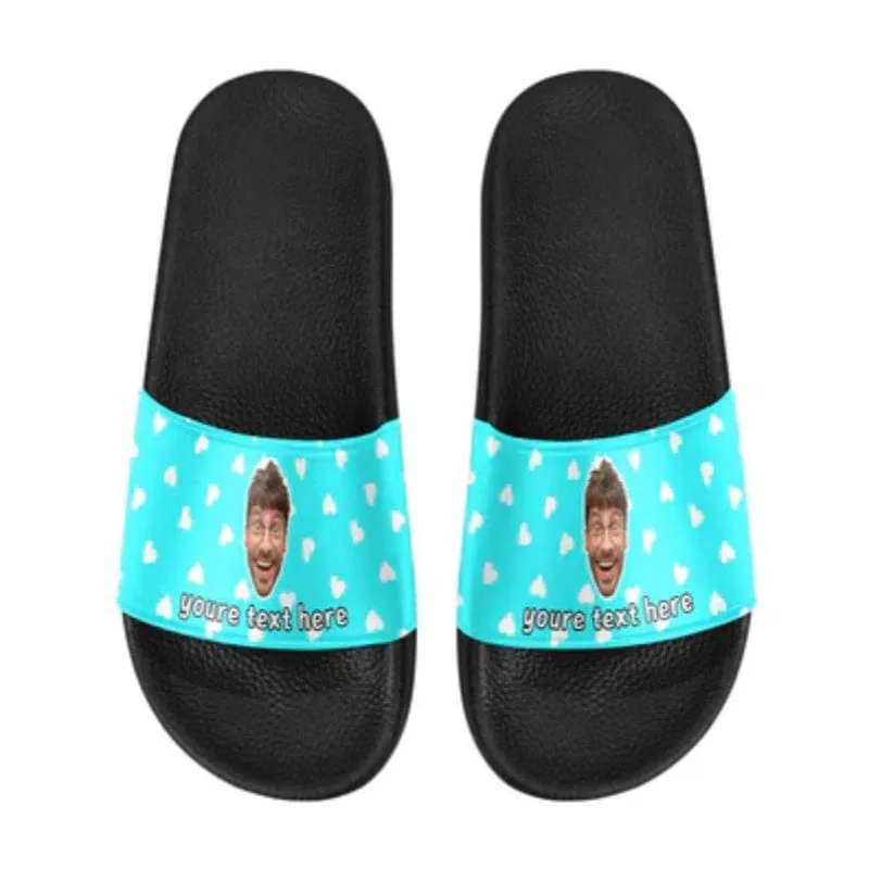 Personalized Blue And Pink Heart Shape Face Sandals Personalized Face Slides