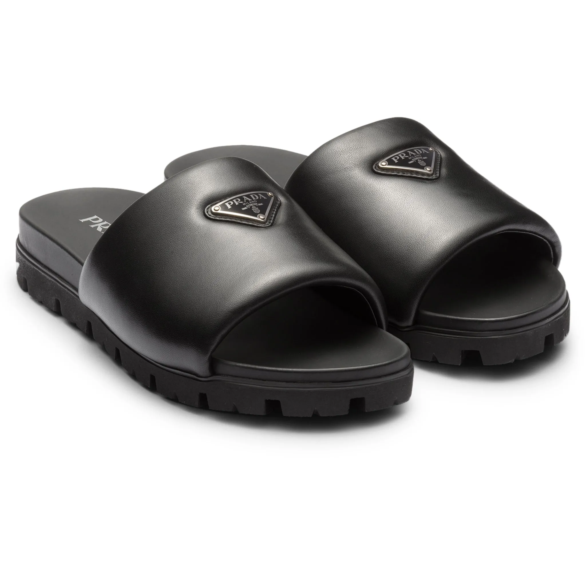 Prada Nappa Leather Slides Black