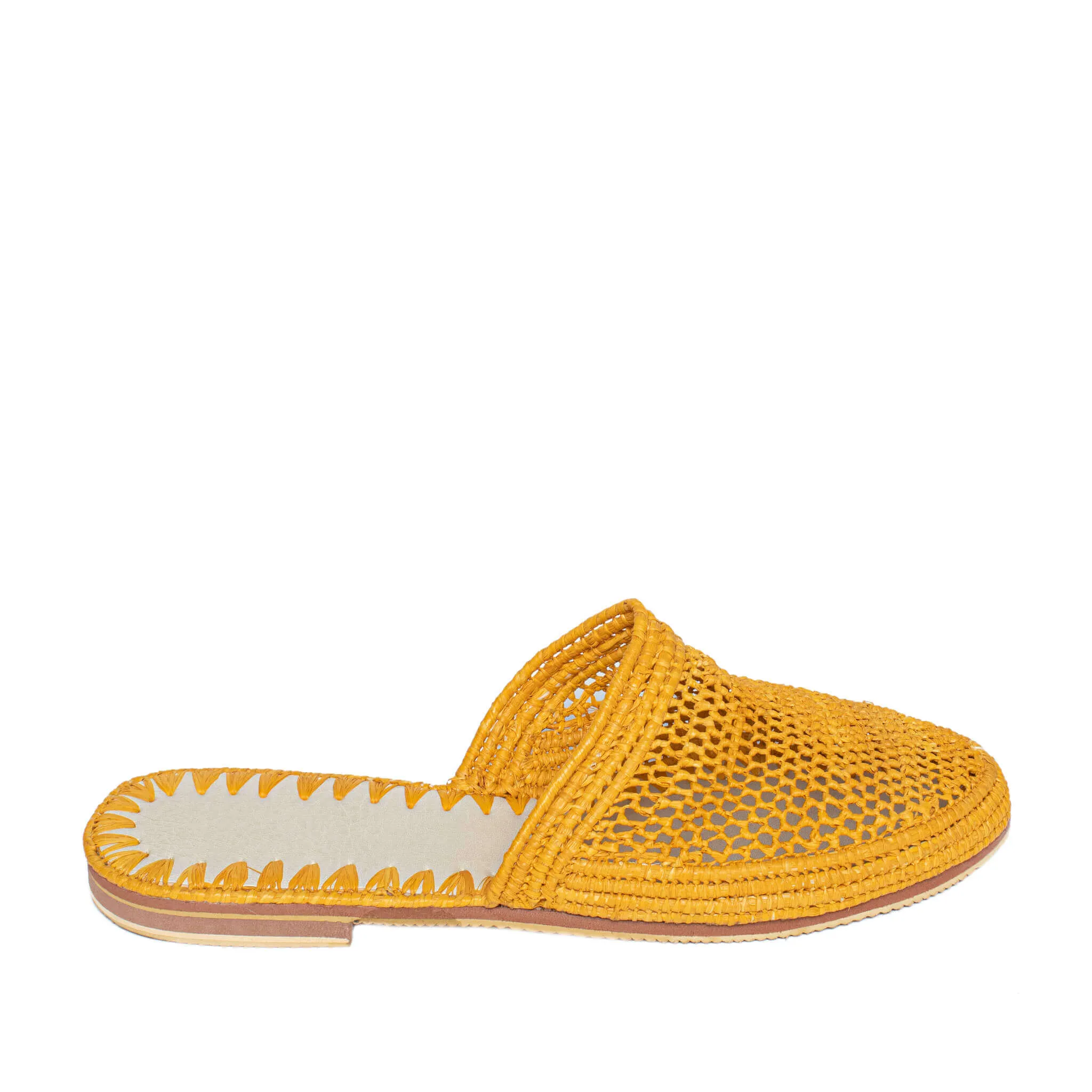 Raffia Slippers Babouche in Mango