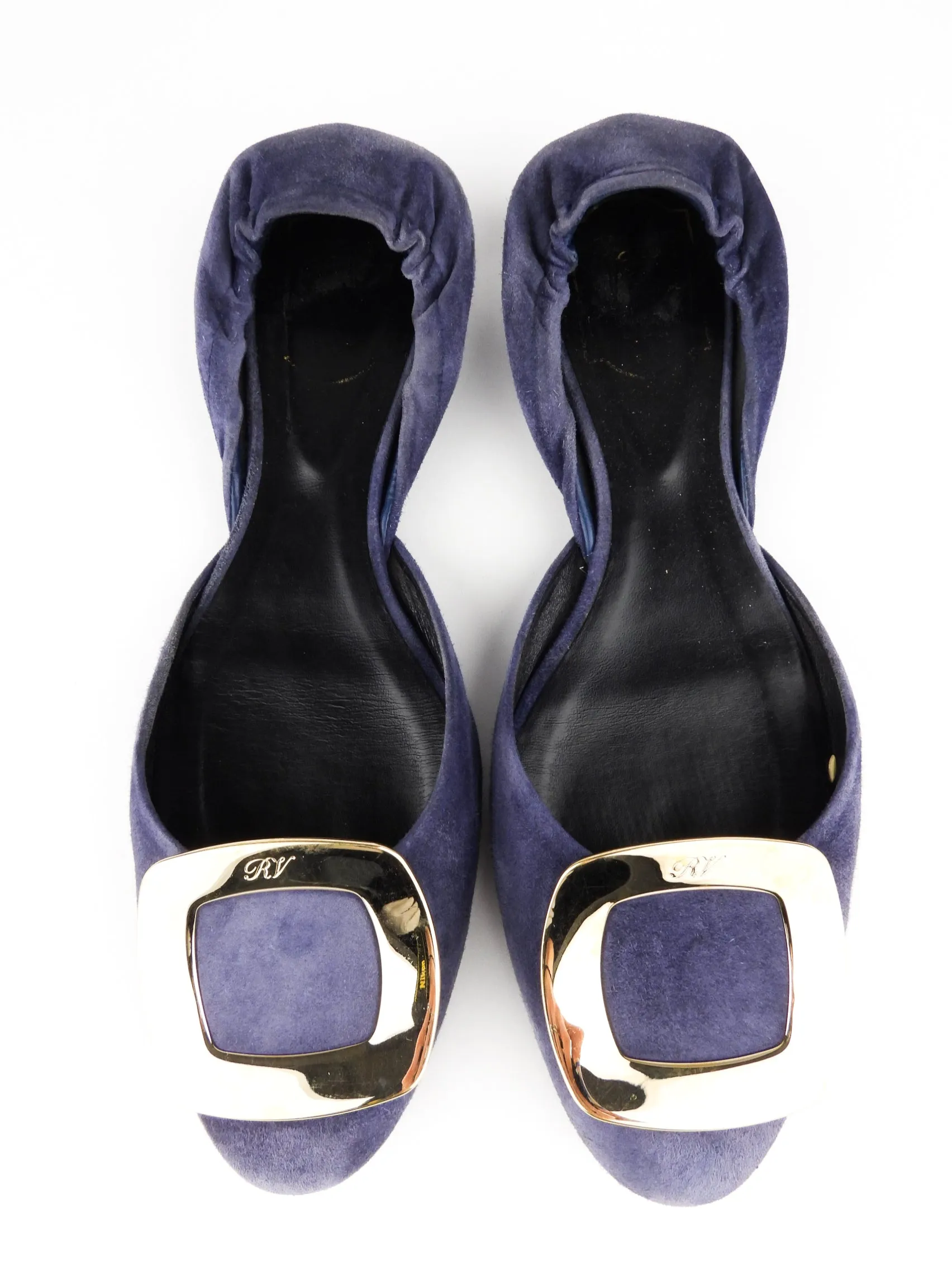 Roger Vivier Blue Suede Leather Chips Flat Shoes - 38