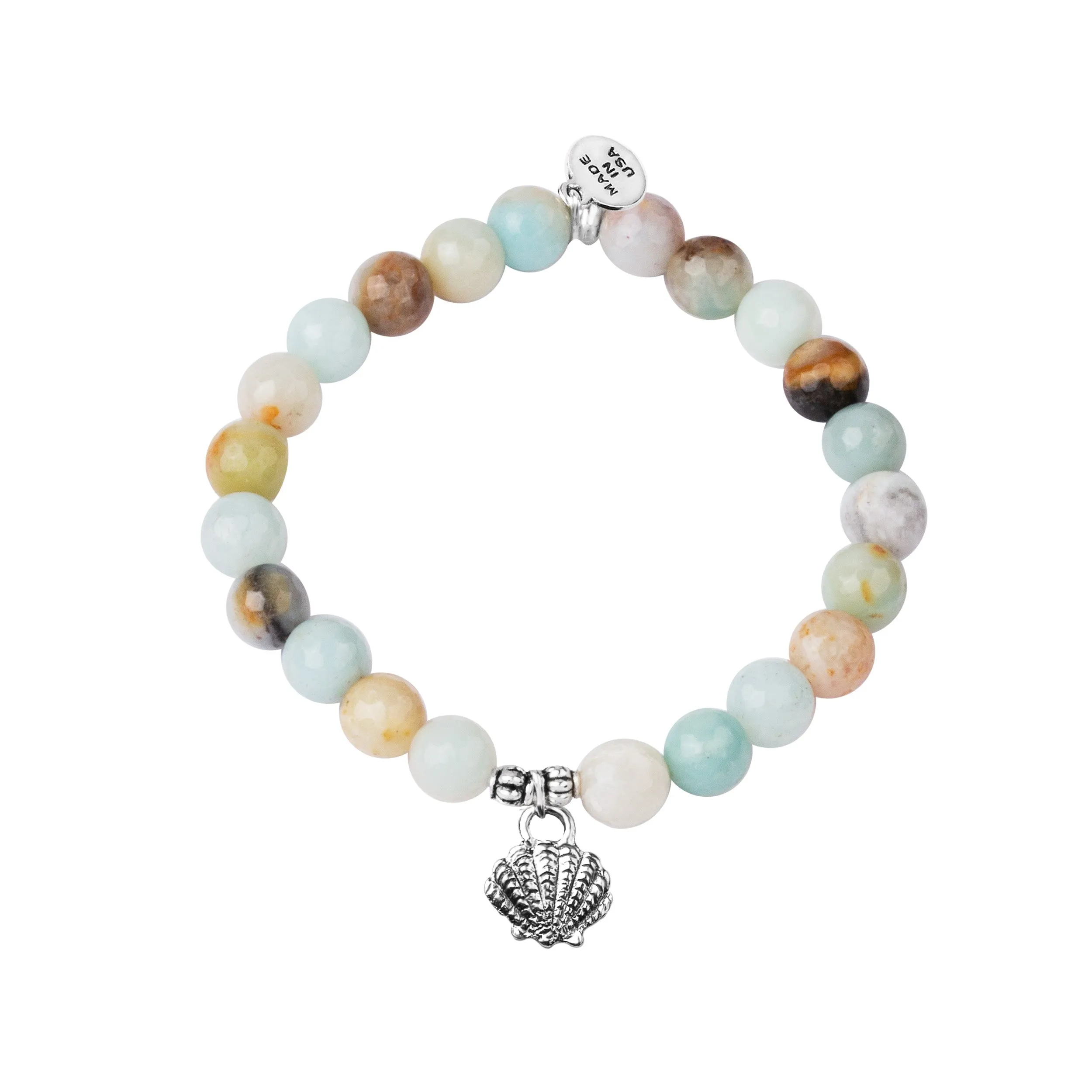 Shell | Stone Beaded Charm Bracelet | Amazonite - Courage