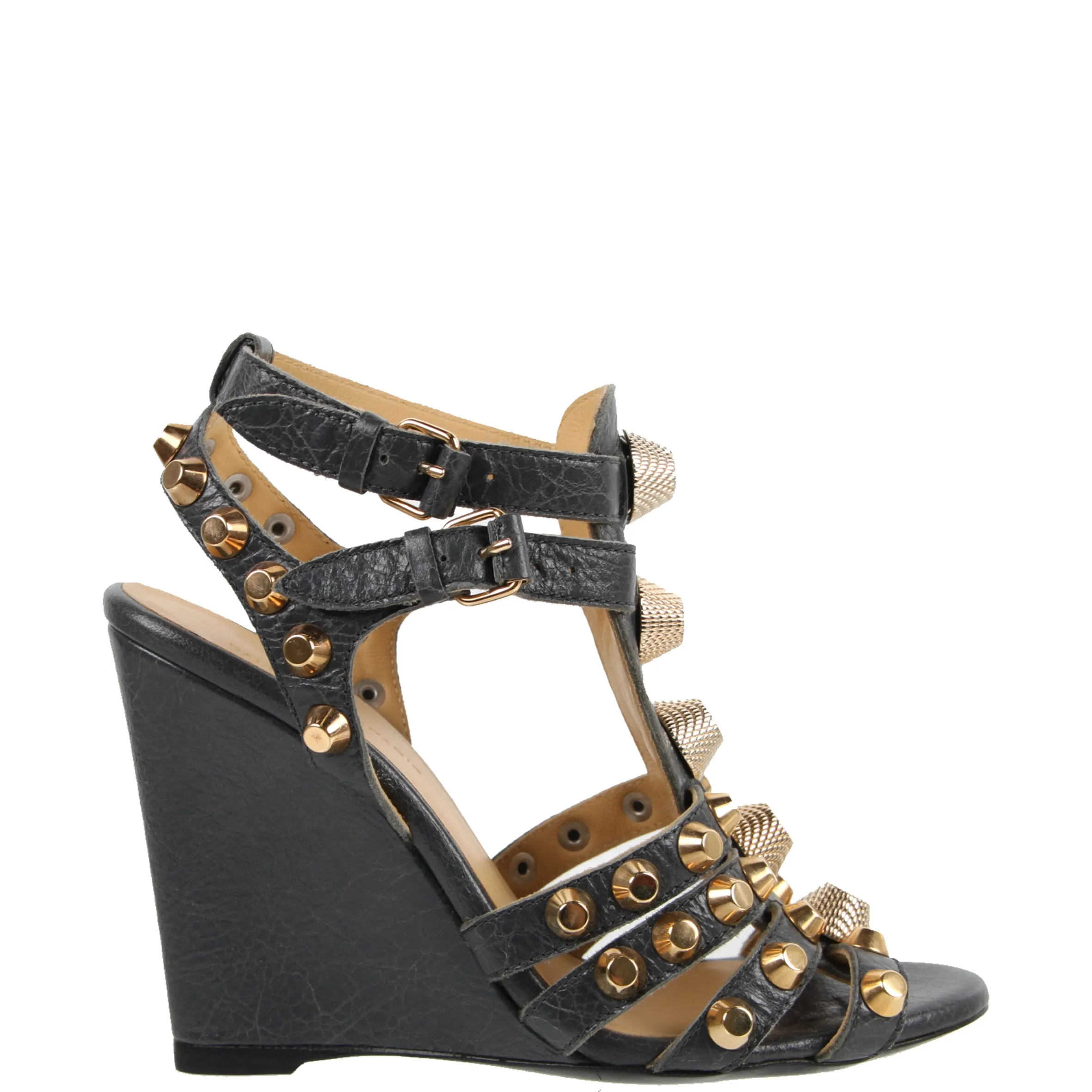 Studded Gladiator Wedge 100 G12, Tarmac/Gold