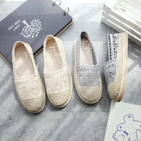 Summer Casual Lace Flats Linen Braided Fisherman Shoes Foldable Flats