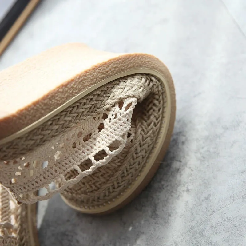 Summer Casual Lace Flats Linen Braided Fisherman Shoes Foldable Flats