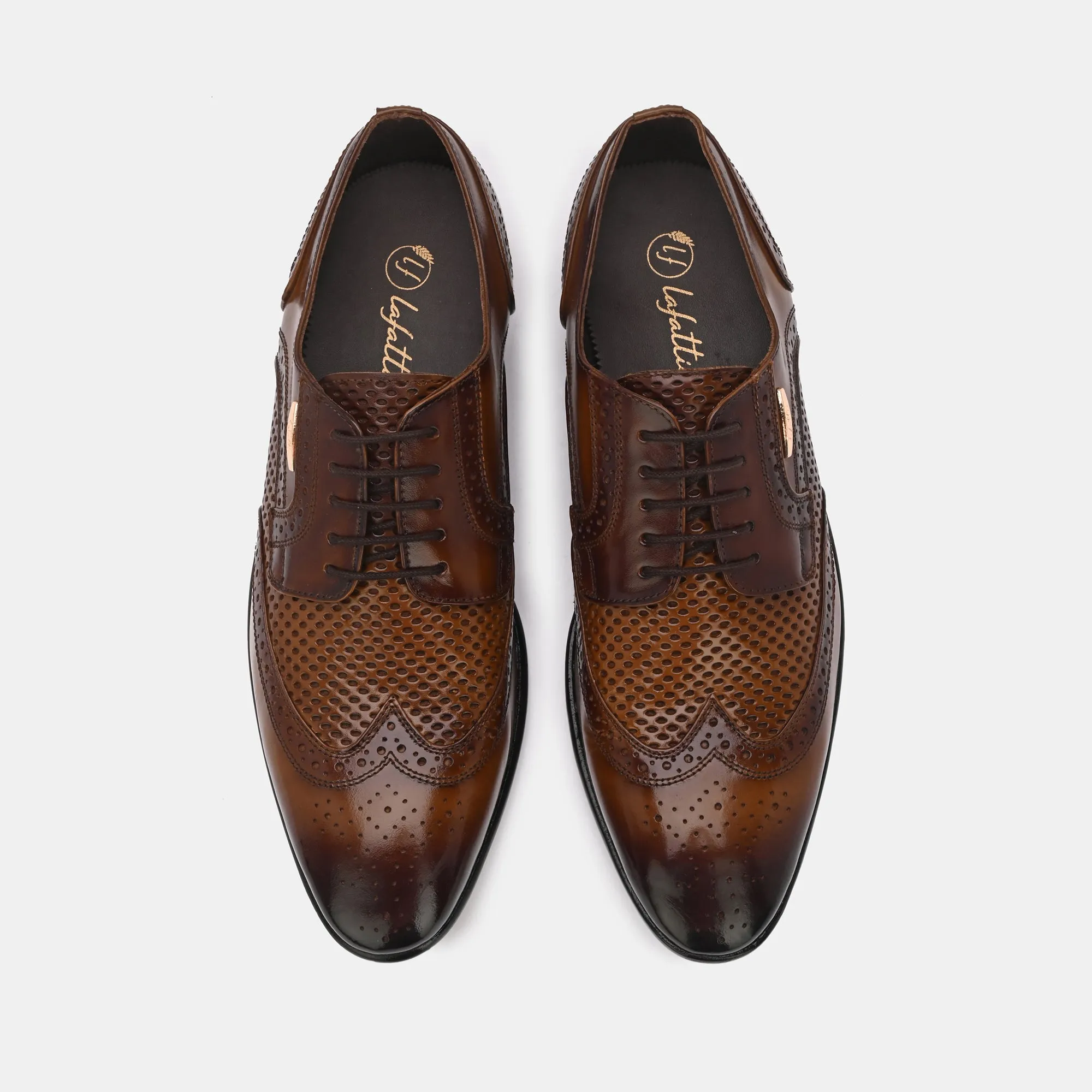 Tan Lace-Up Brogues by Lafattio