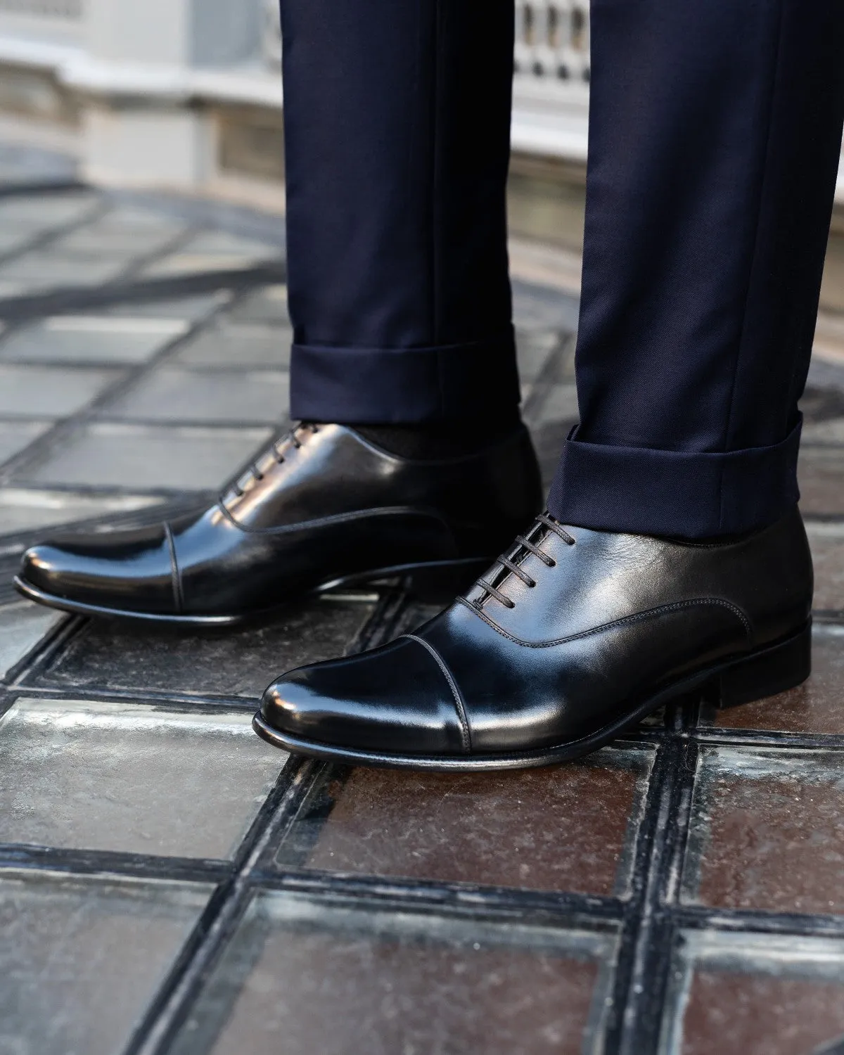 The Cagney II Stitched Cap-Toe Oxford - Nero