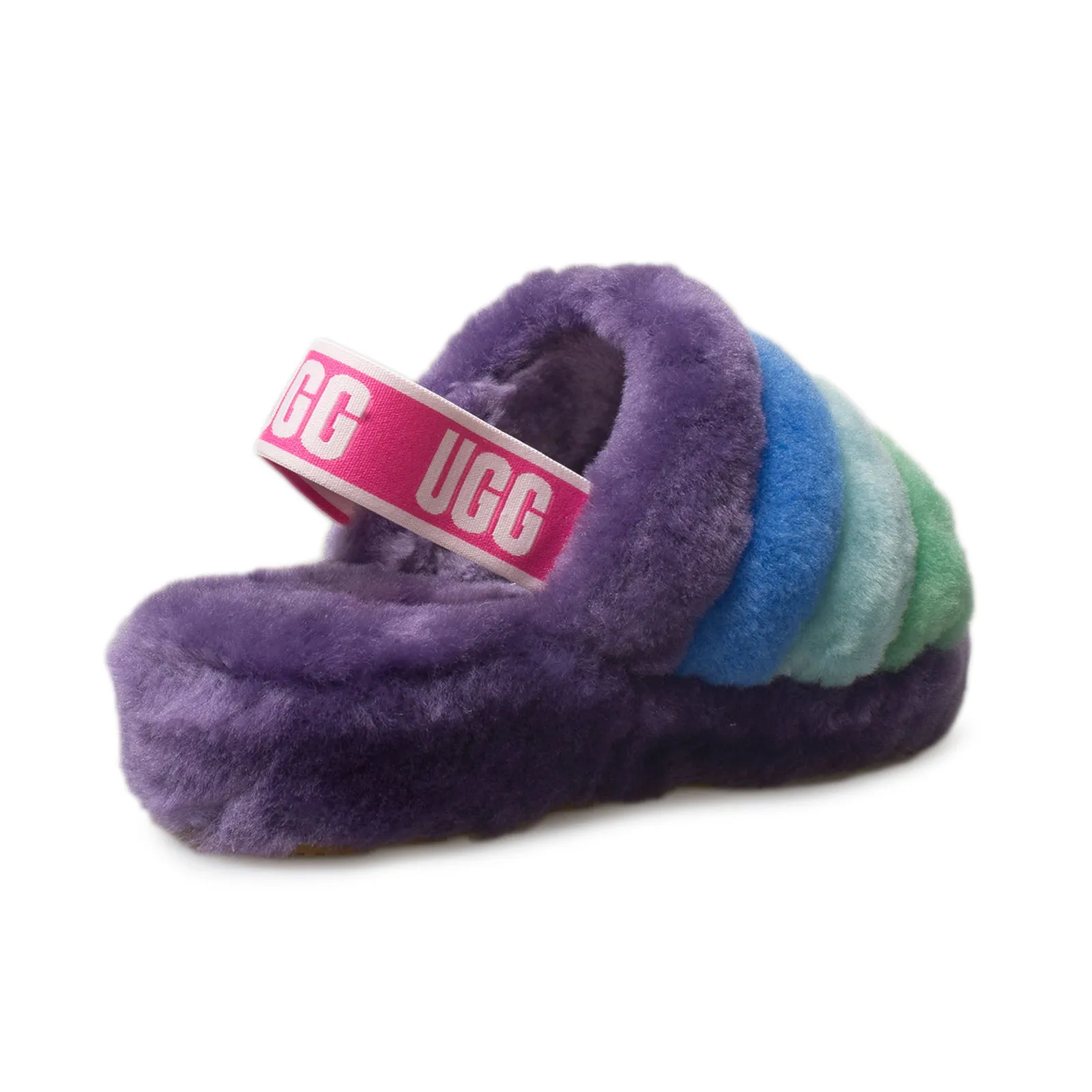 UGG Fluff Yeah Pride Slide Purple Rainbow Slippers - Women's