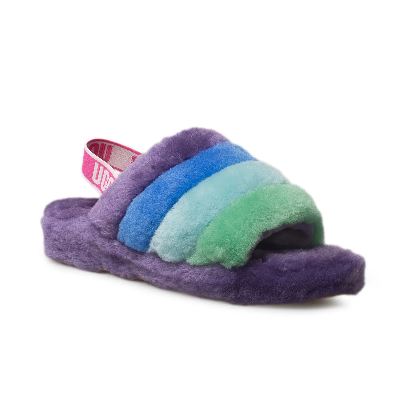 UGG Fluff Yeah Pride Slide Purple Rainbow Slippers - Women's