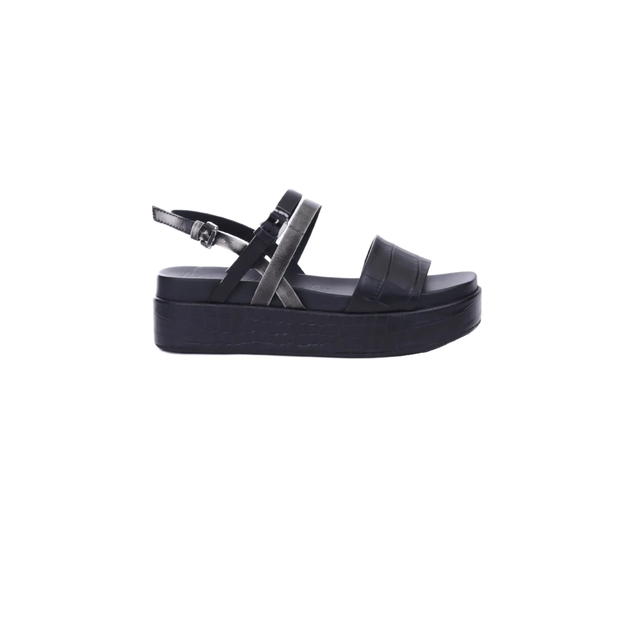 Wedge Sandal Croco Printed/Spazzolato Black